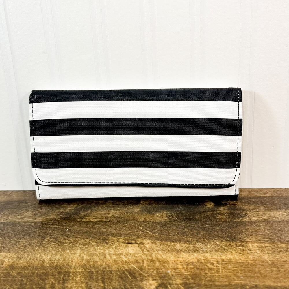 Kut From The Kloth Slim Striped Wallet NEW Vegan Leather FabFitFun Black & White